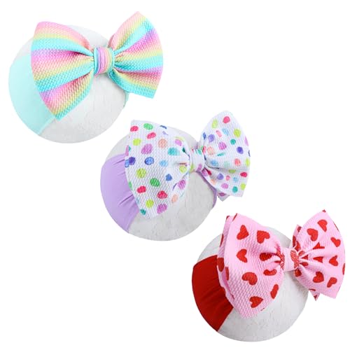 Image of YanJie Valentine Handmade Bow Headbands - Red Hair Bows on Elastic Nylon Hairbands for Newborns, Toddlers, and Valentine's Day