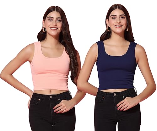 Image of TOPLOT Women's Solid Ribbed Round Neck Sleeveless Slim Fit Tank Top (5069)