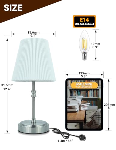 Bedside Lamps, Touch Control Table Lamp Nightstand Lamps with Silver Base 3-Way Brightness Dimmable Desk Lamp for Bedroom Living Room Children's Room Decor LED Bulb Included 2 Pack - Image 3