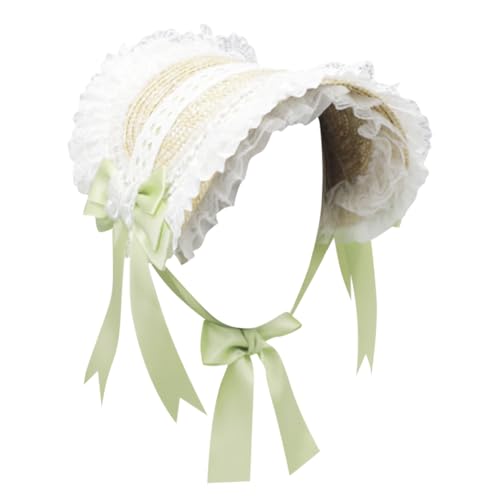 Besforta Girls Women Victorian Lolita Flat Bonnet Cap Tea Party Sun Hat Lace Bows Flower Ribbons Straw Hats