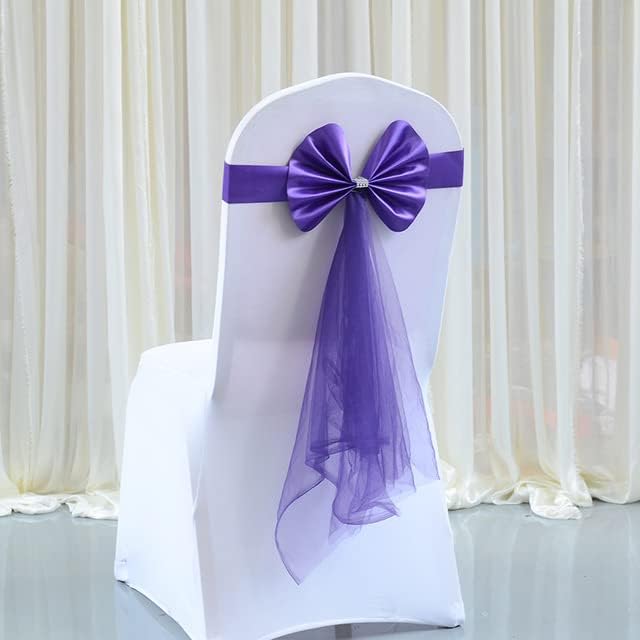 bows sash Chair sashes,wedding chair covers, 20pcs/pack Chair Sashes Stretch Spandex Chair Bow Knot Bands With Organza Ribbon For Wedding Banquet Fair Meeting Home (Color : Blue) ( Color : Purple )
