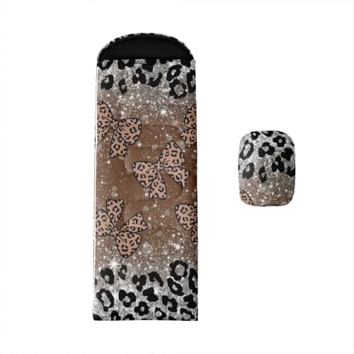 Bolsa de dormir para camping Feelyou con estampado de leopardo para niños, adolescentes y adultos, color gris marrón, cálida para climas fríos, 3 estaciones
