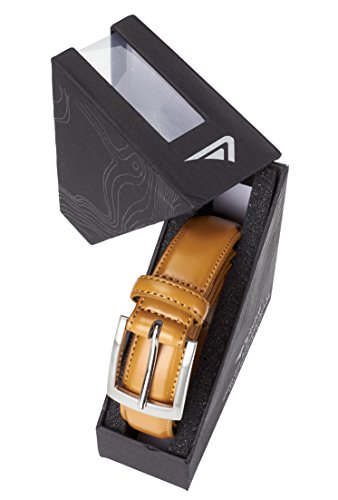 Sportoli Belts for Men Mens Belt Buckle Genuine Leather Stitched Uniform Dress Belt - Whiskey - Size 56 (Waist 54)3