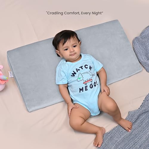 Image of Cherilo Full Size Elevated Wedge Pillow for Baby Crib & Mattress, Elevate Baby to Prevent Acid Reflux, Colic, GERD, Heat Burn & Vomiting | 28 inch x 14 inch x 3.5 inch | - with Removable Velvet Cover - Grey