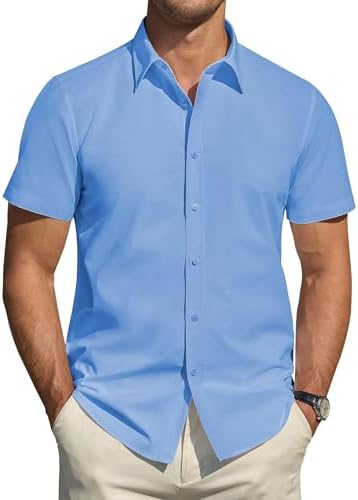 J.VER Hemd Herren Kurzarm Fleckenschutz Regular Fit Herrenhemd Sommer Stretch Hemden Formales Hochzeit Freizeit Businesshemd