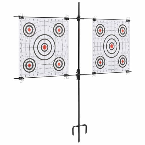 vidaXL Set Tiro al Blanco 10 Dianas Papel Pistola Balines Bolas Perdigones + Soporte Acero Kit Entrenamiento Disparo Armas Deportivas Blancos Disparar