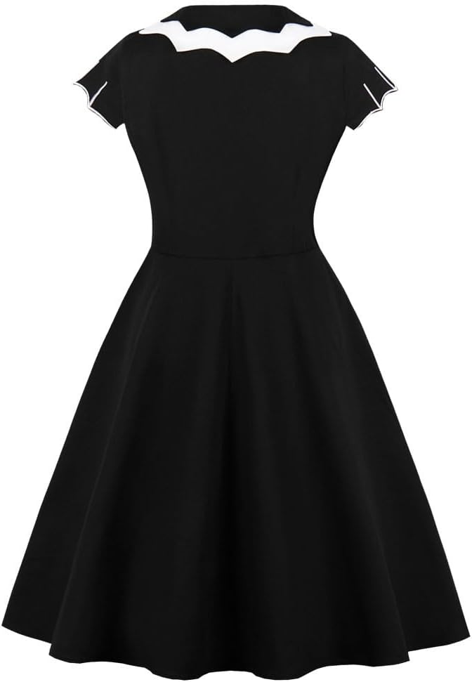 Wellwits Women's Bat Spider Web Embroidery Halloween Vintage Dress