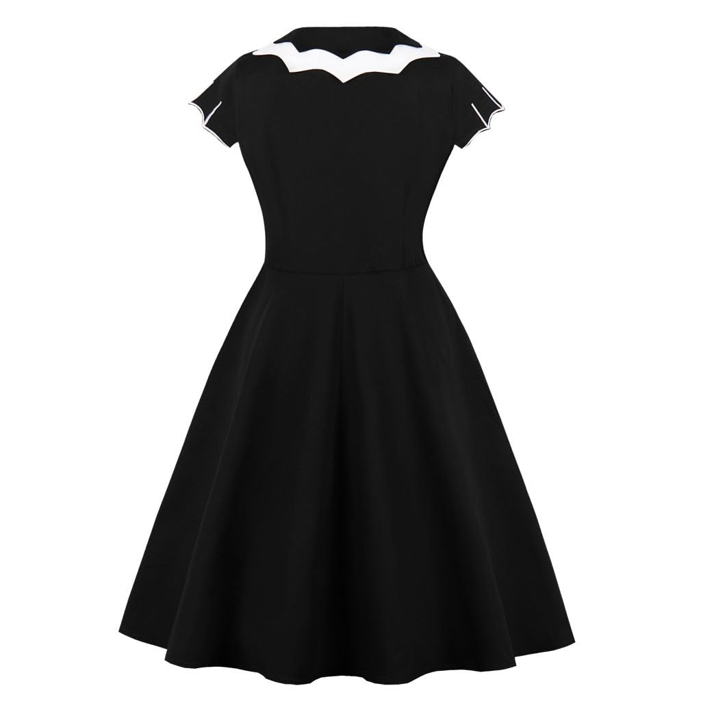 Wellwits Women's Bat Spider Web Embroidery Halloween Vintage Dress: 12 Petite Black