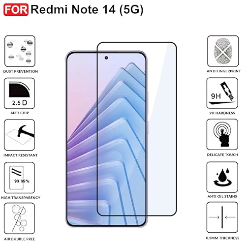 Image of CEDO Tempered Glass for Redmi Note 14 / Note 14 SE (5G) | Screen Protector Full HD Quality Tempered Glass Anti-Scratch Edge to Edge Coverage with Easy Installation Kit (Black)
