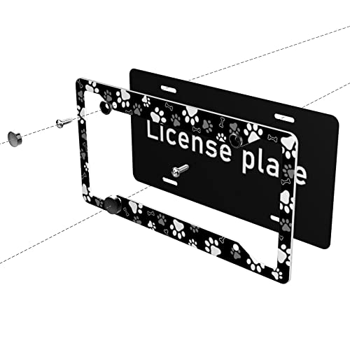 Paw Print License Plate Frames - 2 Pack Car License Plate Holder Personalized Metal Dog Paw License Plate Frame For Us-Canada Cars 4 Hole Auto Car Tag For Women/Men #TOP4