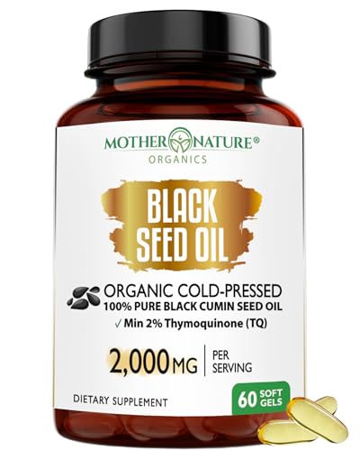 Organic Turkish Black Seed Oil Capsules, Premium Cold Pressed, High TQ, 1 Month Supply, Non-GMO Black Cumin Nigella Sativa Oil for Immune Support, Joint, Digestive Health, 1000mg per Capsule, 60ct