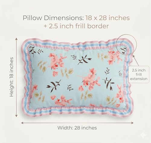 Image of VAS COLLECTIONS Cotton Pillow Covers Set of 4 (18x28 Inch) Rectangular Throw Pillow Cases with Frill Border, Envelope Closure Cushion Covers for Living Room, Bedroom & Diwan (Vintage Parisian)