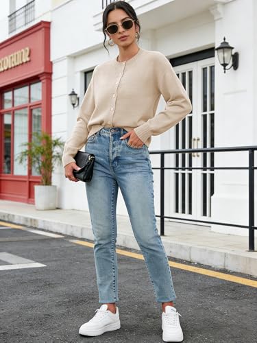 Image of Ibeauti Cropped Cardigan Sweaters for Women 2026 Trendy Spring Y2k Outfit Long Sleeve Button up Open Front Short Knit Sweater