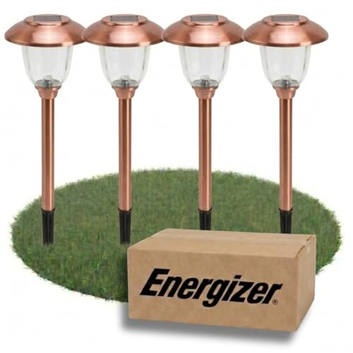 Energizer Outdoor Solar Lights for Yard - 12 Pack Heavy Duty Solar Lights for Garden with 15 Lumen Output, Waterproof & Stainless Steel Landscape Stakes for Whimsical Decor & Home Improvement - Copper