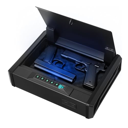 VEVOR Coffre-Fort pour 2 Pistolets et 2 Chargeurs, Coffre pour Armes Verrouillable, 3 Façons d’Accès Empreinte Digitale, Mot de Passe et Clé, pour Argent...