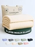 Cloud Scape Linen 8-Layer Muslin Blanket King Size for Adult - 100% Cotton, Breathable and Soft, Perfect Winter Cozy Blanket, Fits up to California King Bed, 92x108, Ivory