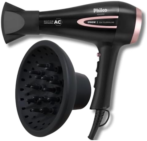 Secador de Cabelo Philco Profissional 2100W Íon Tourmaline com Di...