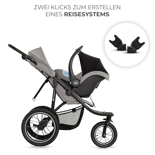 Kinderkraft HELSI 2 Buggy bis 27 kg, Buggy ab geburt, Laufkinderwagen mit große Luftreifen, Liegefunktion, Verstellbarer Elterngriff, Zusammenklappen, Untersitzkorb, Grau