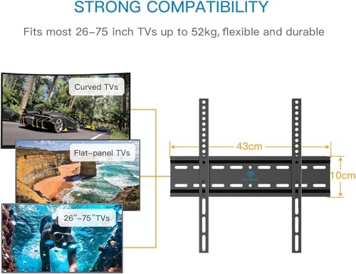 PERLESMITH TV Wandhalterung, TV Halterung Ultraslim Universal für 26-75 Zoll Flach & Curved Fernseher, Max. VESA 400x400, bis zu 52kg – Bild 3