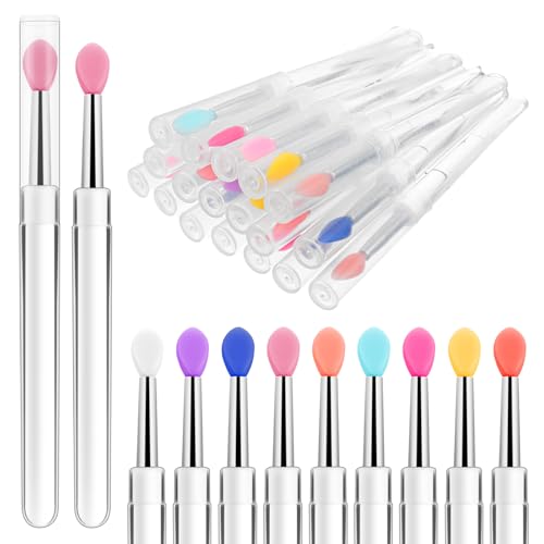Sibba 18 Pcs Silicone Lip Brush Lip Applicator with Cap, Reusable Lipstick Brush Lips Brushes Makeup Applicator for Lipstick Gloss Balm Eyeshadow, Beauty Tool Kits, 9 Colors
