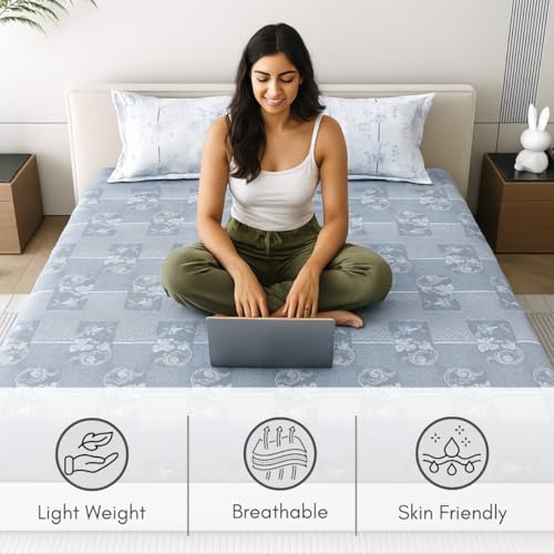 Image of Mafatlal 186 Tc Corsica Cotton Bedsheet King Size | 108 X 108 Inches | Breathable Summer Sheets for Sleeping Comfort | Pure Cotton Bedding with 2 Pillow Covers | Grey Whale