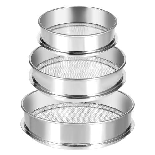 3 PCS Soil Sifter Set with 5mm, 3mm, 1mm Mesh Stainless Steel Riddle Sieve Set for Rocks Sand...