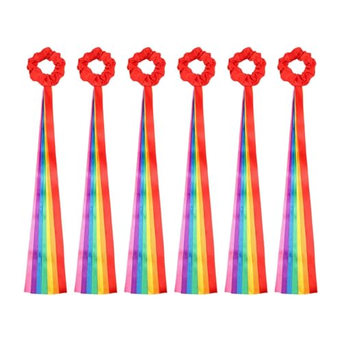 Wiboie Paquete de 6 cintas de baile arcoíris, serpentinas de ritmo de mano, decoraciones de gimnasia, varitas de baile con muñeca para gimnasia rítmica, rendimiento