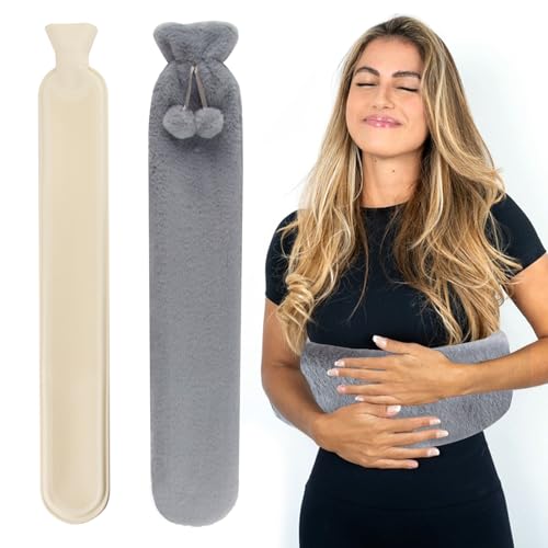 Hyran Lange Wärmflasche, 2 l, Plüsch-Wärmflasche, 75 cm, Wärmflasche aus Gummi mit weichem Plüsch, abnehmbar und waschbar, für Erwachsene und...