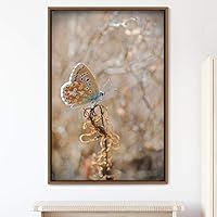 Framed Canvas Wall Art Butterfly Expressive Farmhouse/Country Home Office Insects Lake Multicolor Photography - 16x24 inches
