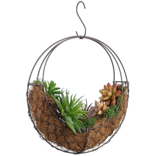 DOITOOL Wire Wreath Frame Hanger, Moon Shape Wreath Form Hanging Plant Holder Metal Hanging Planters Plant Basket Holder, Succulent Wire Wreath Frame Form Hanger with Hook