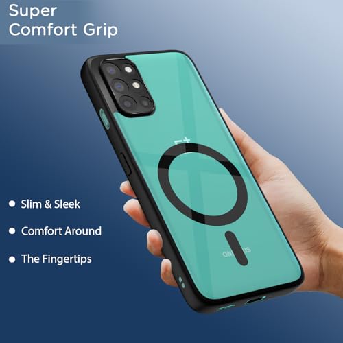 Image of Amazon Basics Back Cover for OnePlus 8T 5G / OnePlus 9R 5G Compatible with Mag-Safe | Shockproof Design | Hard Transparent Back Case (Black Mag-Safe)