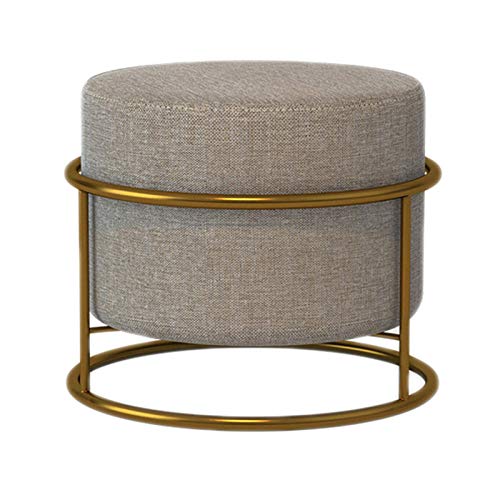 Moderno taburete otomano de lino para sala de estar, dormitorio, oficina, silla redonda suave con reposapiernas para cambiar zapatos, asiento tapizado en color beige