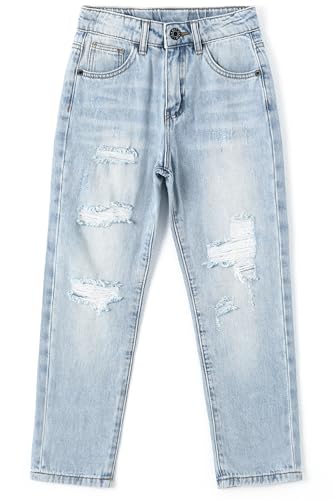 KIDSCOOL SPACE Big Boys Slim Jeans,Distressed Vintage Denim Pants,Light Blue,14