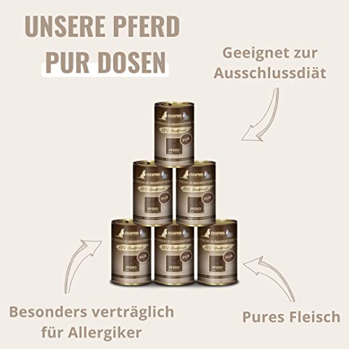 Escapure Pferd Pur Dose 6 x 400g - Nassfutter für Hunde - 100% pures Pferdefleisch Nassfutter - Premium Dosenfutter Pferd ohne Zusatzstoffe - Hunde Ergänzungsfuttermittelfrei von Getreide
