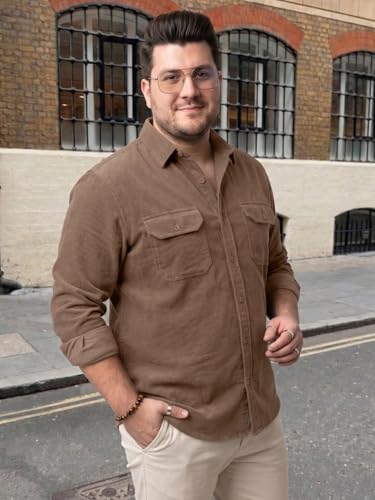 Image of Urbano Plus Men's Corduroy Full Sleeve Regular Fit Solid Overshirt with Utility Pockets