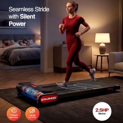 Image of Sparnod Fitness STH-3009 Auto Incline Walking Pad Treadmill for Home Use, 2.5 HP Motor, Speed Range 1-6 km /h, 13% Auto Incline, Remote Control, Shock Absorption System, Max User Weight 120 Kg