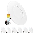 LUXRITE 3-4 Inch LED Flush Mount & Recessed Light, 7.5W, 5CCT 2700K-5000K, 650LM, Magnetic Trim, Dimmable Ceiling Can Light, Install to J-Box or 4 Inch Housing, Wet Rated, UL Listed (6 Pack)