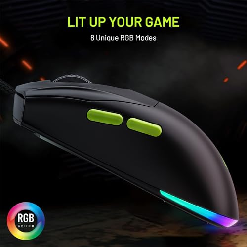 Image of Archer Tech Lab Wireless Gaming Mouse, 3 Connectivity (2.4G / Bluetooth /Wired) Precise & Rapid Response, Pixart 3325 Sensor 10000 DPI, 7 Programable Buttons, 8 RGB Modes, Ergonomic Design(Recurve 600)