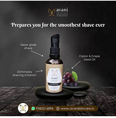 Image of Avani Pre Shave Oil for Men - 50ML | With Castor & Grape Seed Oil | For a Smooth And Razor Glide Shave | Softens Beard & Prepares Skin for a Smooth, Razor Burn-Free Shave - For All Skin Types