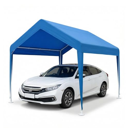 MBBTAG Gazebo Tettoia per Auto da Esterno, Posto Auto Coperto Aperto Oxford Impermeabile Anti UV, Telaio in Metallo Rinforzato per Feste e Giardino(Blu,3x3m)