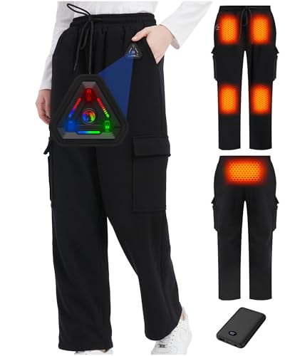 Women Heated Pants, 4 IN1 Control Switch Cargo Baggy Heating Sweatpants for Womens, Upgraded 7.4V 10000mAh Battery Pack