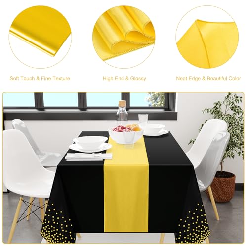Barafat 12 Pack Black Gold Tablecloth and Table Runner Set Party Decorations, Plastic Disposable Tablecloth and Satin Table Runner for Wedding Birthday Party Graduation Decorations (Black Gold) by Barafat - Image 3