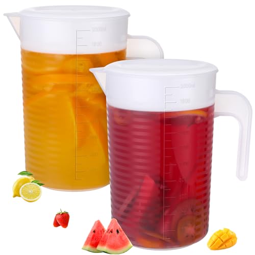 2 Pack Juice Jug with Lid, 2L Water Jug iced Tea Pitcher Beverage Juice Container Fridge Jugs for Milk Juice Iced Tea Lemonade Fridge Drink Container (White Lid)