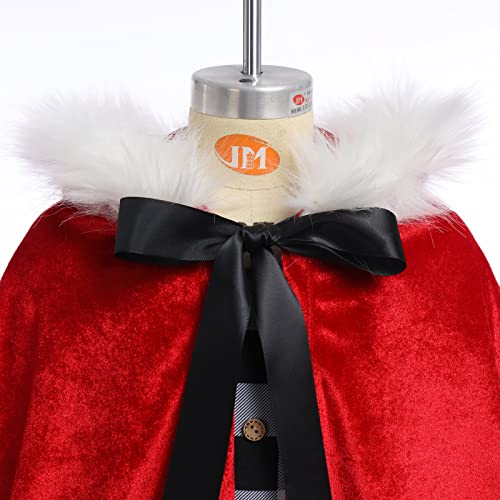 Toddler Kids Baby Girls Christmas Dresses Halter Backless Sleeveless Plaid Dress With Red Hooded Cloak Velvet Cape Robe Little Red Riding Hood Santa Claus Fancy Dress Up Costume White Kids 3-4 Years #TOP4