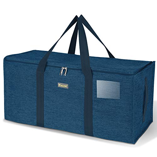 BALEINE Extra Large Storage Tote with Zippers & Carrying Handles, Heavy-Duty Oxford Fabric Moving Bags for Laundry, Space Saving, Storage, Denim Blue 1-Pack Blue