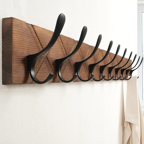 SKOLOO Coat Rack Wall Mount, Antique Wooden Carved- X Cross Coat Hook, Wall Coat Hanger with 10 Hooks for Hanging Coats Hats - Image 2
