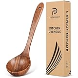 Wooden Soup Spoon for Cooking, Teak Acacia Soup Ladle, Non-Toxic Natural Wood Serving Spoon for Gravy Sauce Porridge, Long Handle Deep Scooper Server Utensil, No-Scratch Cookware Surface,10.6″