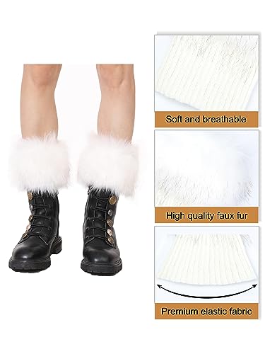 sy soul young Women Faux Fur Leg Warmers Short Furry Fuzzy Boot Cuffs Toppers Girls Winter Knitted foot cuff (White)