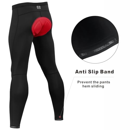Przewalski Men\'s Cycling Pants 4D Padded Bike Bicycle Biking Tights Long MTB Leggings Black