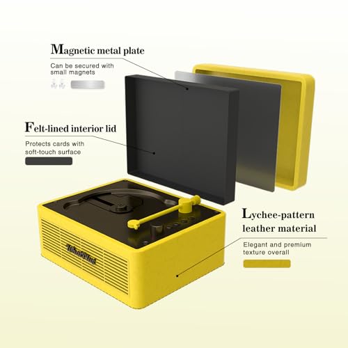 Image of CD Player with Bluetooth Speaker, High-Fidelity Sound, App-Controlled, Magnetic Display for Photos & Pins, Retro Desktop Music Player, Gift for Music Lovers (Black and Yellow)